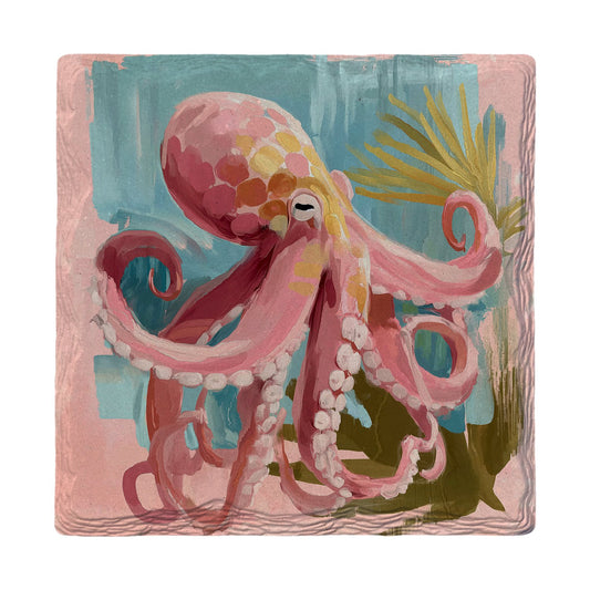 Pink Octopus Garden | Ceramic Drink Coaster