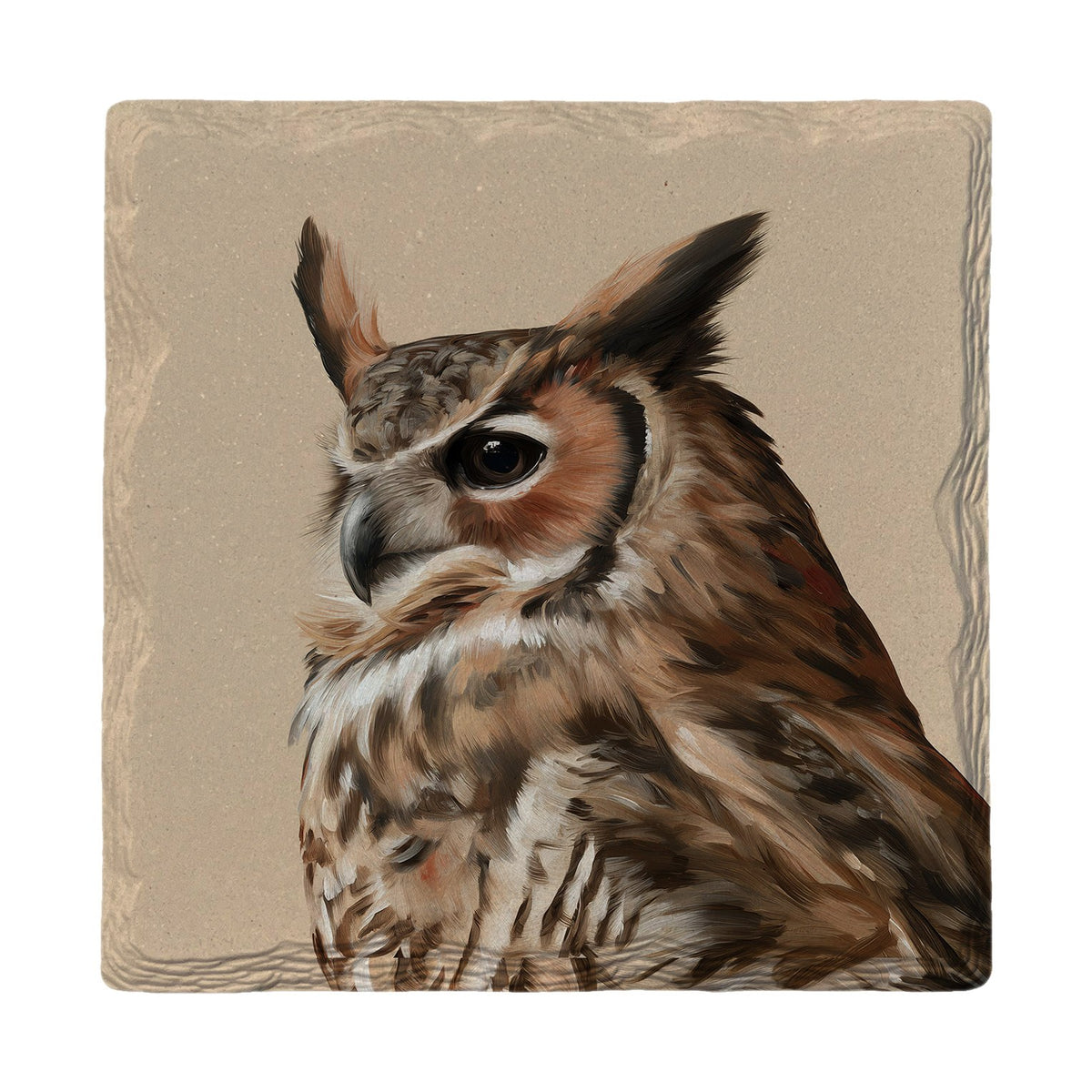 Great Horned Owl Portrait | Absorbent Ceramic Drink Coaster