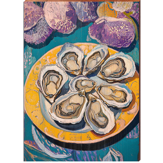 Colorful Oyster Plate | Wall Art Print on Real Wood