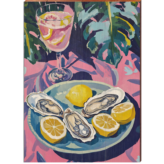 Oysters & Lemons | Wall Art Print on Real Wood