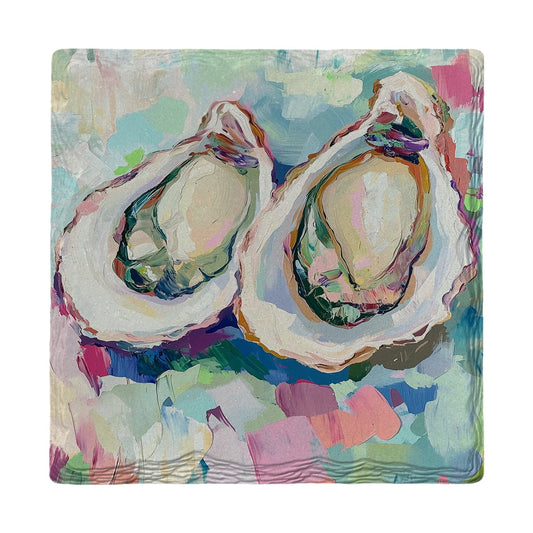 Two Oysters on Color | Absorbent Ceramic Drink Coaster