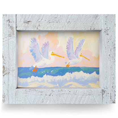 Dreamy Pelicans | Real Wood Framed Wall Art Print