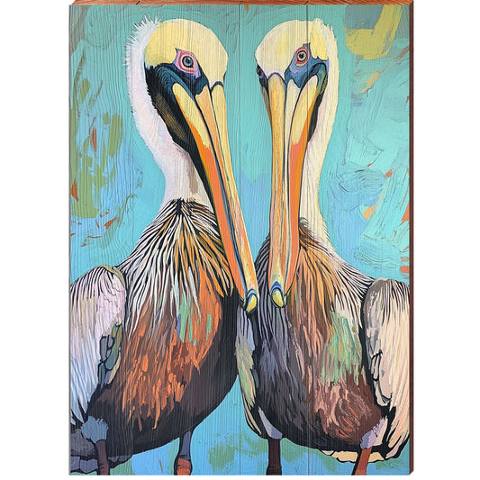 Pelican Twins | Wall Art Print on Real Wood