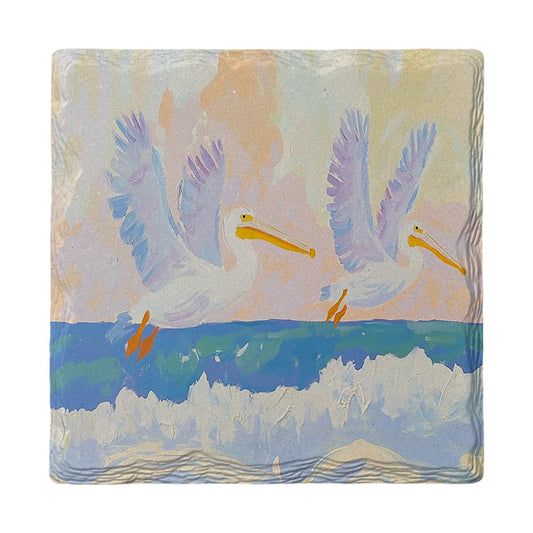 Pelicans in Flight | Ceramic Drink Coaster