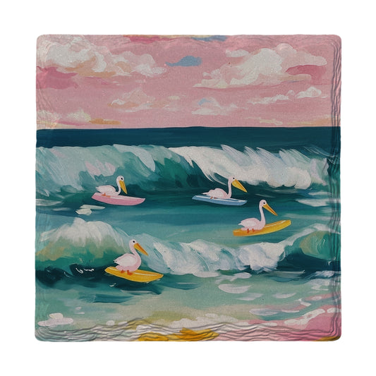 Pelicans Surfing | Ceramic Drink Coaster