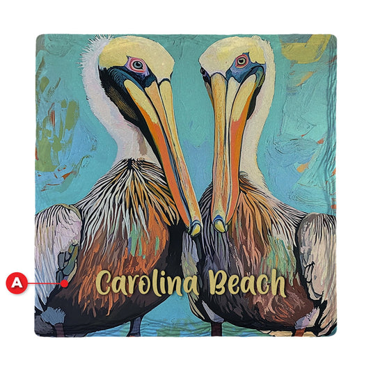 Carolina Beach Pelican Pair | Ceramic Drink Coaster