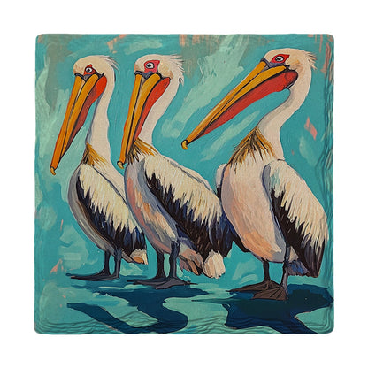 Three Pelicans on Teal | Absorbent Ceramic Drink Coaster