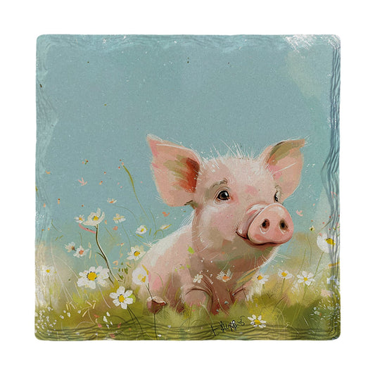 Piglet in the Daisies | Ceramic Drink Coaster