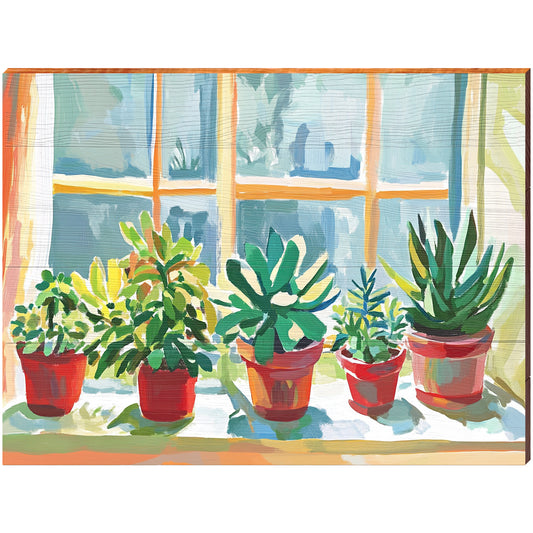 Succulent Window Nook Portrait | Wall Art Print on Real Wood