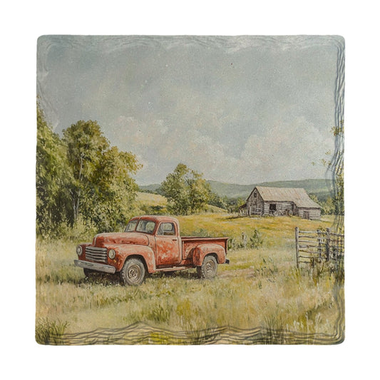 Old Red Farm Truck | Ceramic Drink Coaster