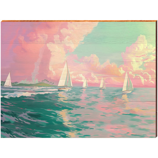 Pink Sky Sailing | Wall Art Print on Real Wood