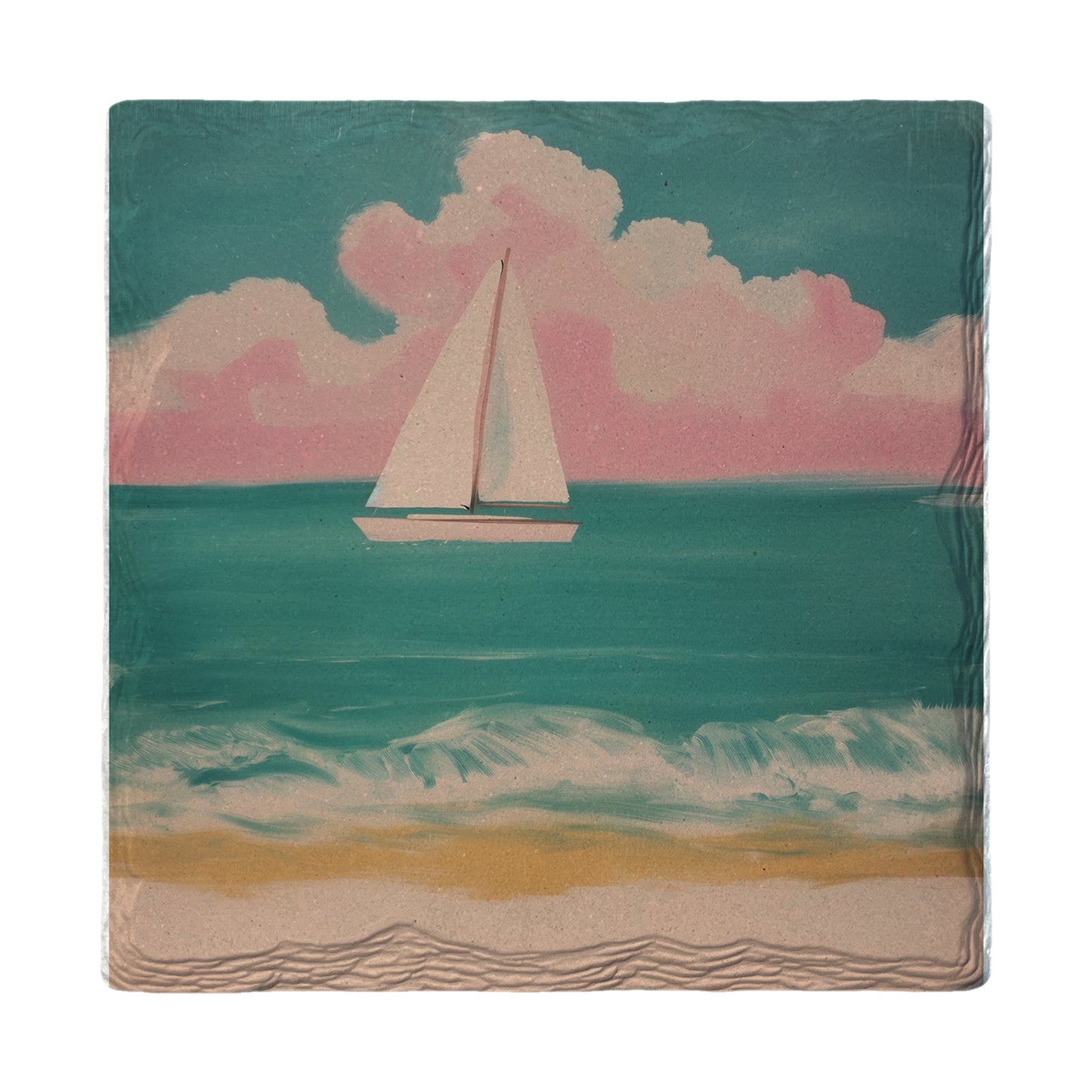Pink Sky Sailboat | Ceramic Drink Coaster