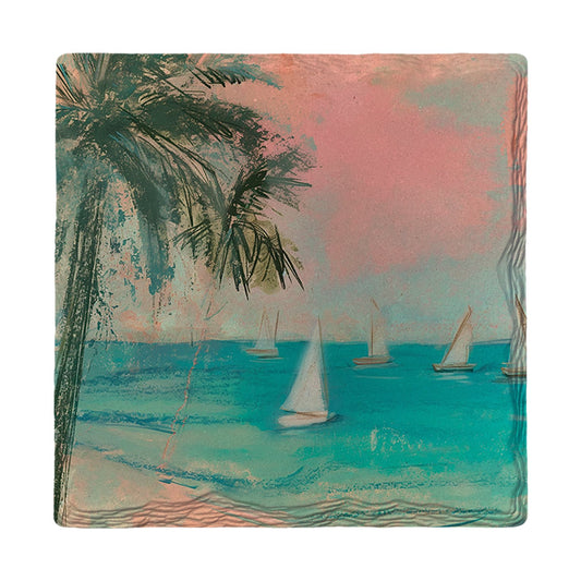 Tropical Harbor Sails | Ceramic Drink Coaster