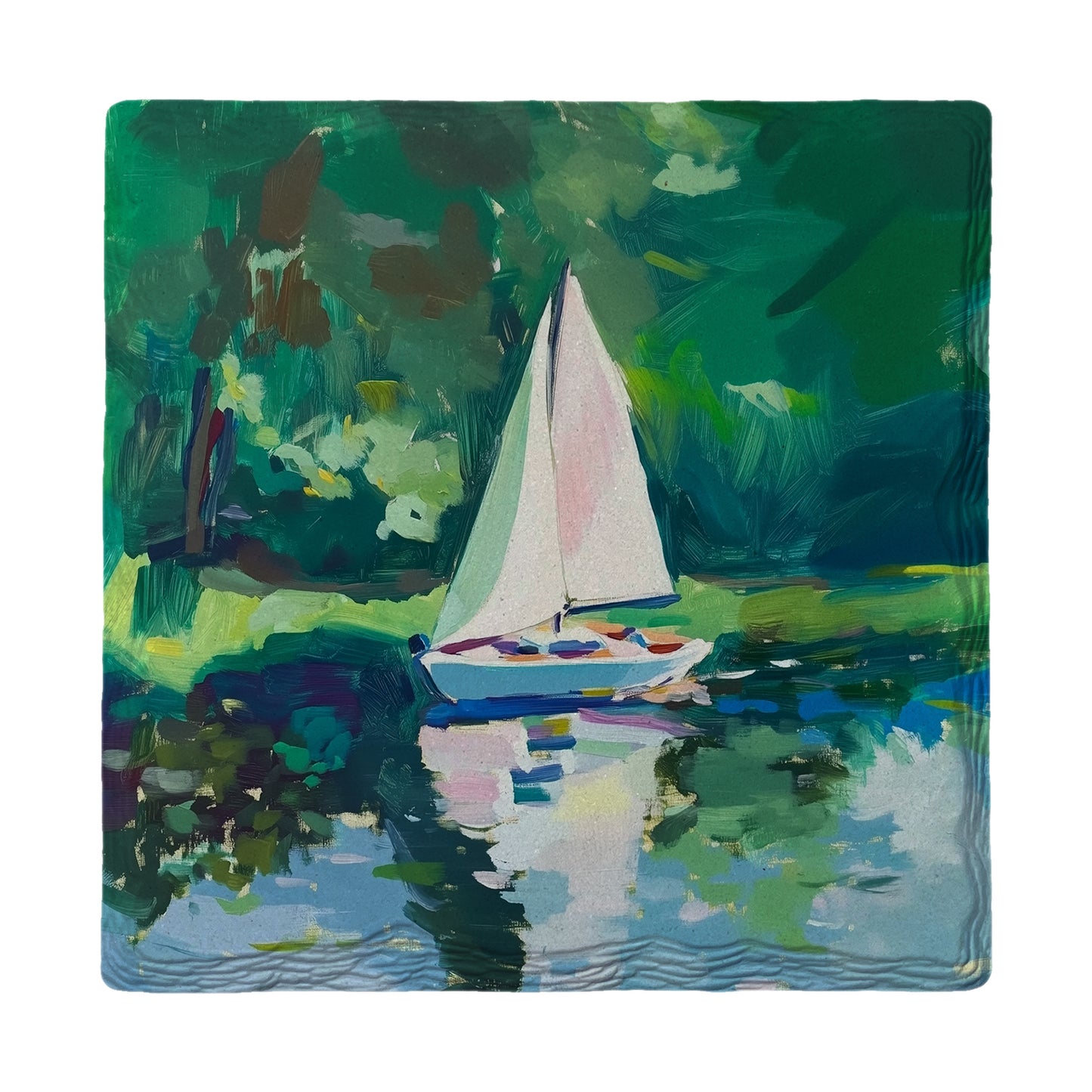 Sailboat Lake Green Horizon | Ceramic Drink Coaster