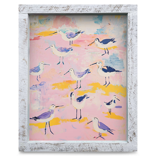 Playful Sandpipers  | Real Wood Framed Wall Art Print