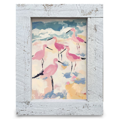 Cute Pink Sandpipers  | Real Wood Framed Wall Art Print