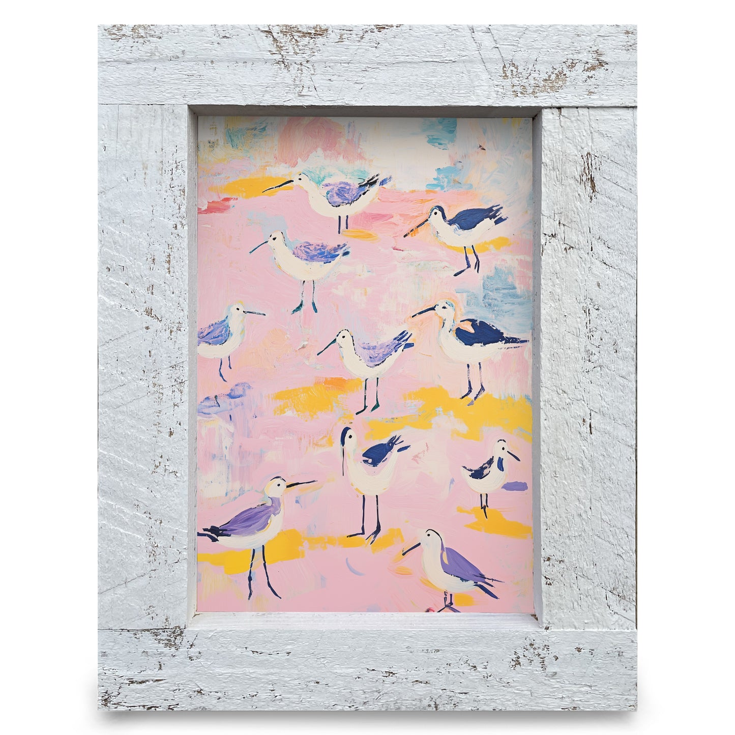 Playful Sandpipers  | Real Wood Framed Wall Art Print