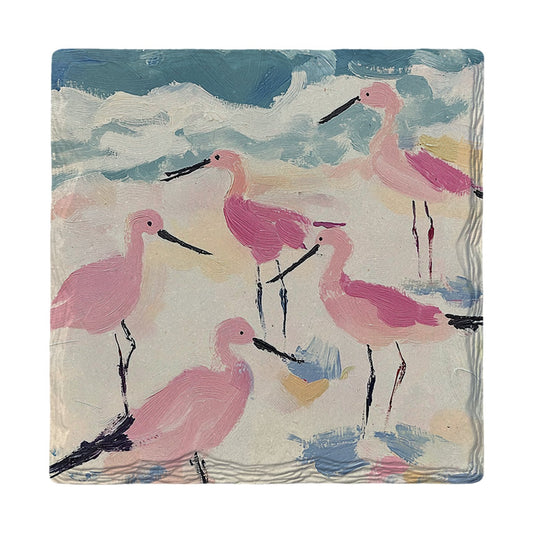 Pink Sandpiper Flock | Ceramic Drink Coaster