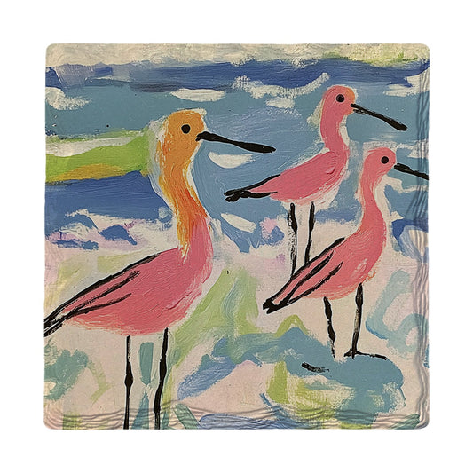 Cheery Pink Shorebirds | Ceramic Drink Coaster