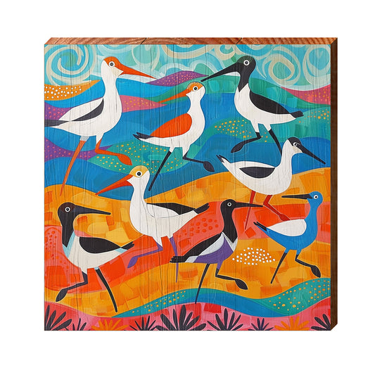 Funky Shore Birds | Wall Art Print on Real Wood