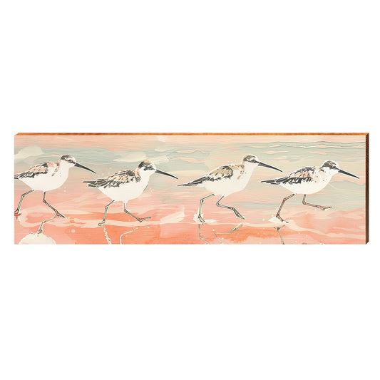 Peachy Sandpipers | Wall Art Print on Real Wood