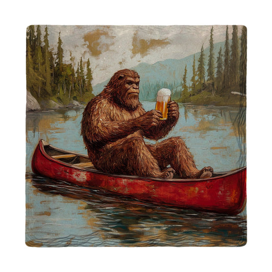 Sasquatch Canoe Cheers | Ceramic Drink Coaster