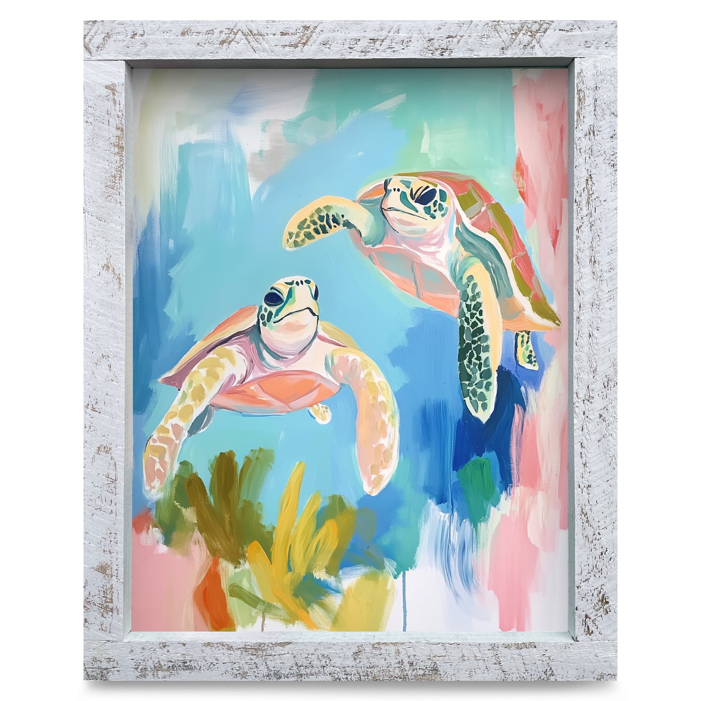 Pastel Sea Turtles | Real Wood Framed Wall Art Print