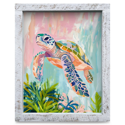 Pastel Sea Turtle | Real Wood Framed Wall Art Print