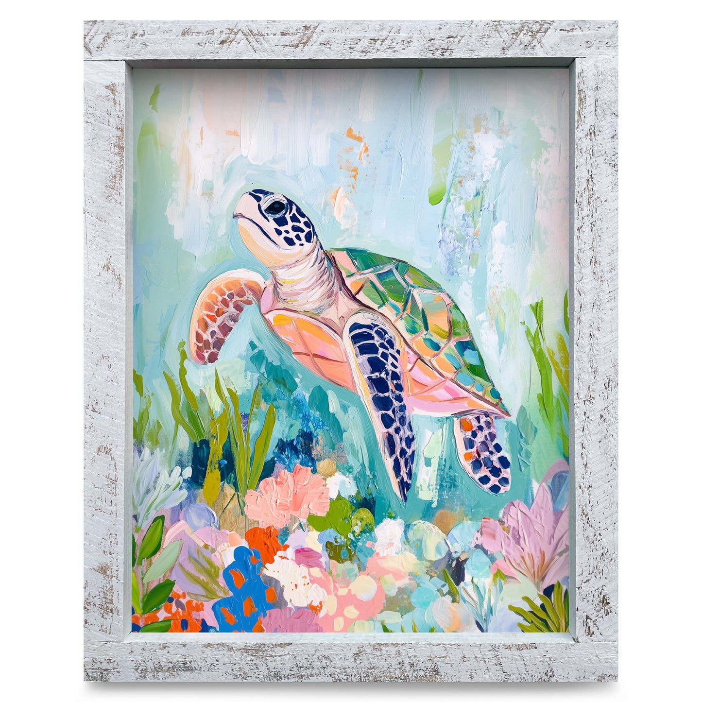 Charming Sea Turtle | Real Wood Framed Wall Art Print