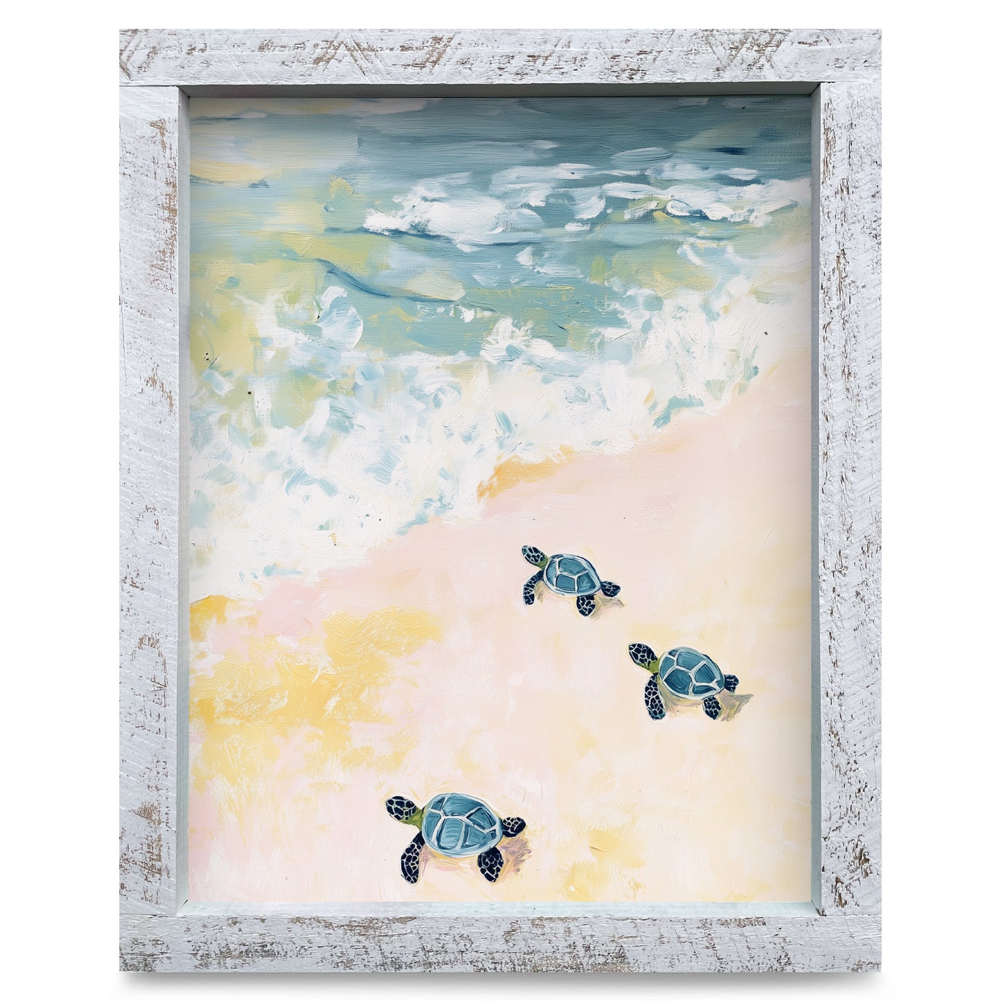 Baby Sea Turtle Adventure | Real Wood Framed Wall Art Print