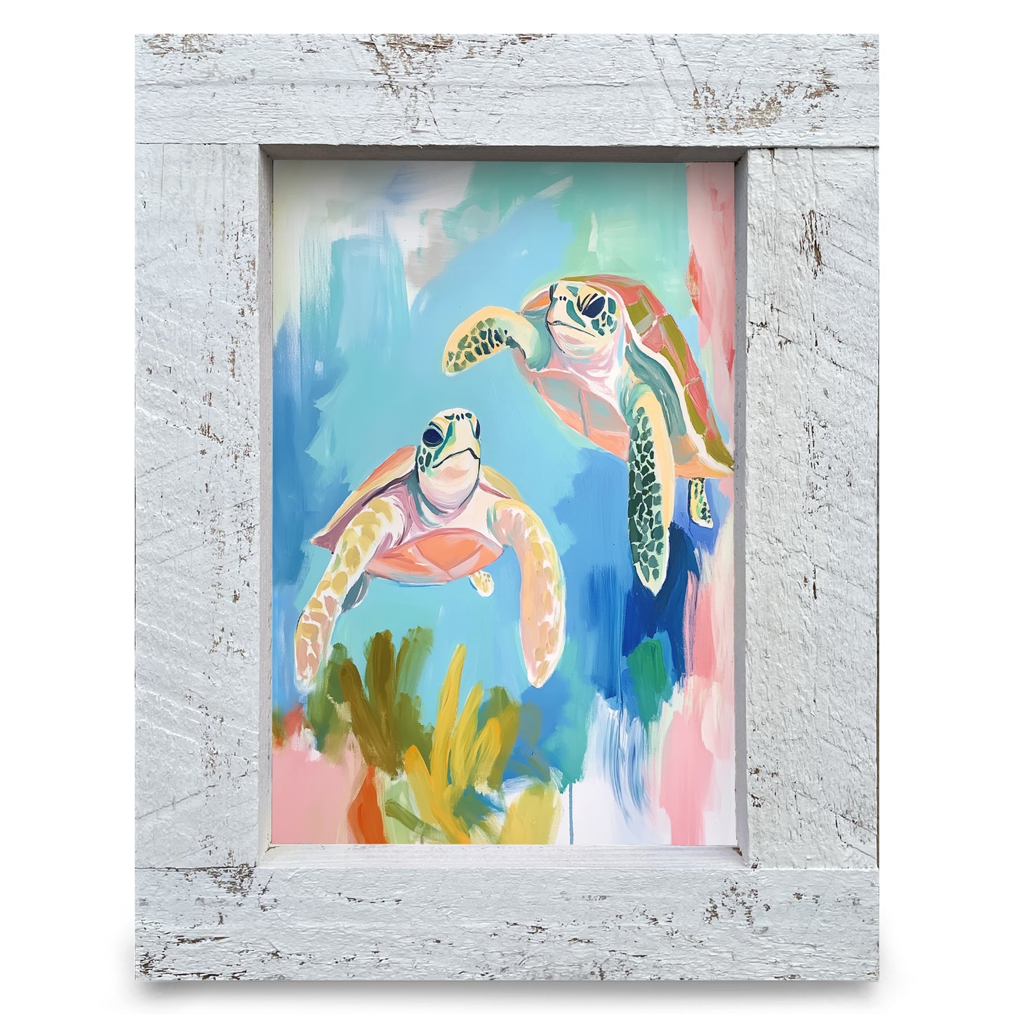 Pastel Sea Turtles | Real Wood Framed Wall Art Print