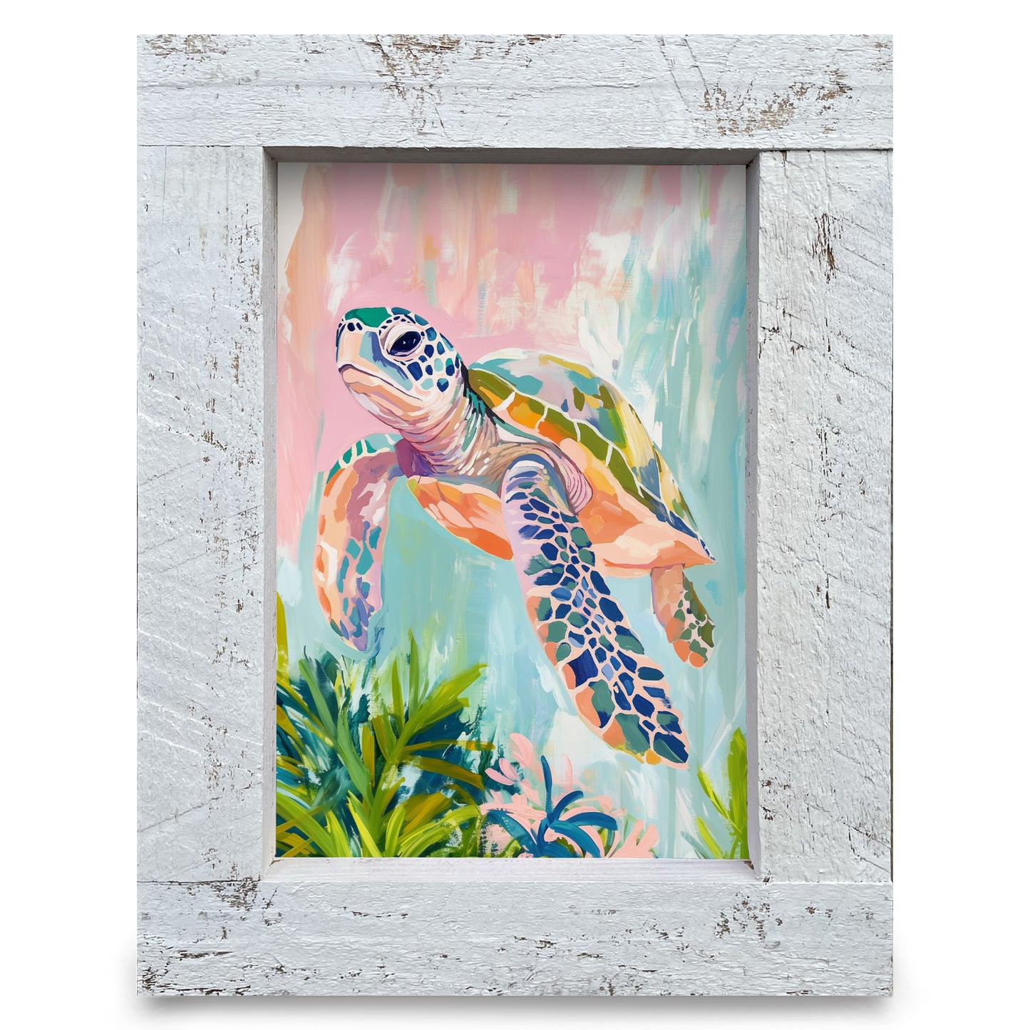 Pastel Sea Turtle | Real Wood Framed Wall Art Print