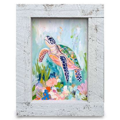 Charming Sea Turtle | Real Wood Framed Wall Art Print