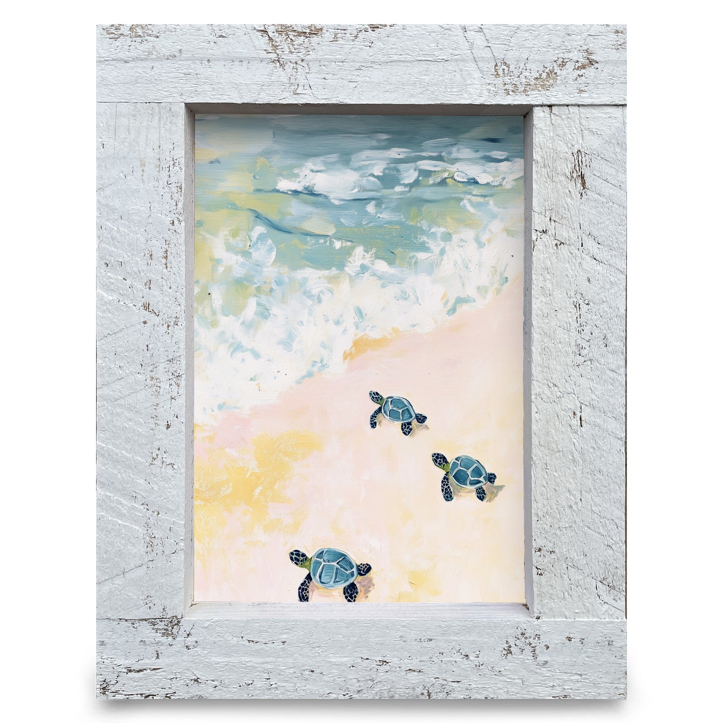 Baby Sea Turtle Adventure | Real Wood Framed Wall Art Print