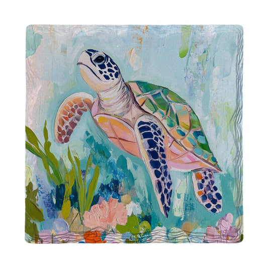 Sea Turtle Garden Swim | Ceramic Drink Coaster