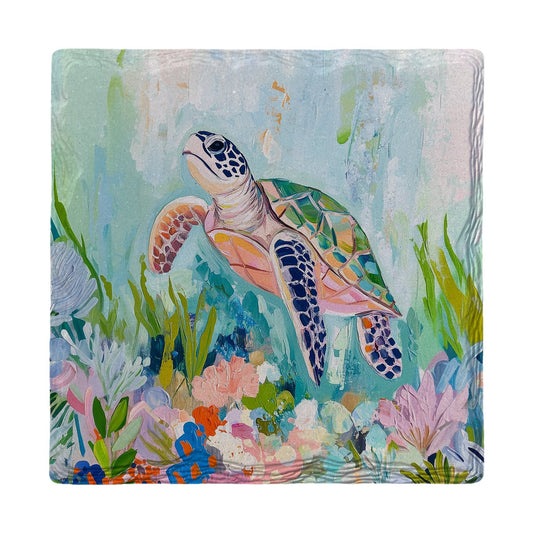 Coral Garden Sea Turtle | Ceramic Drink Coaster