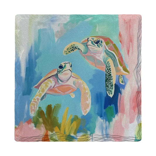 Swimming Sea Turtle Pair | Ceramic Drink Coaster