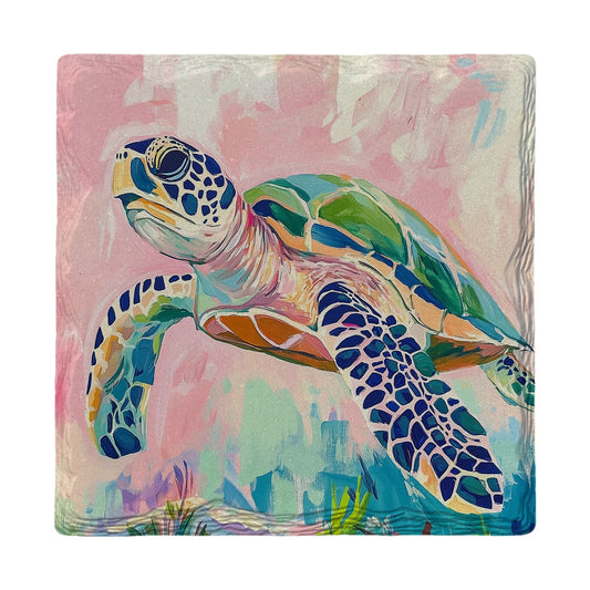 Pink Watercolor Sea Turtle | Ceramic Drink Coaster