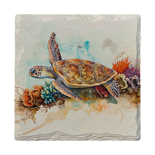 Coral Reef Sea Turtle | Ceramic Drink Coaster