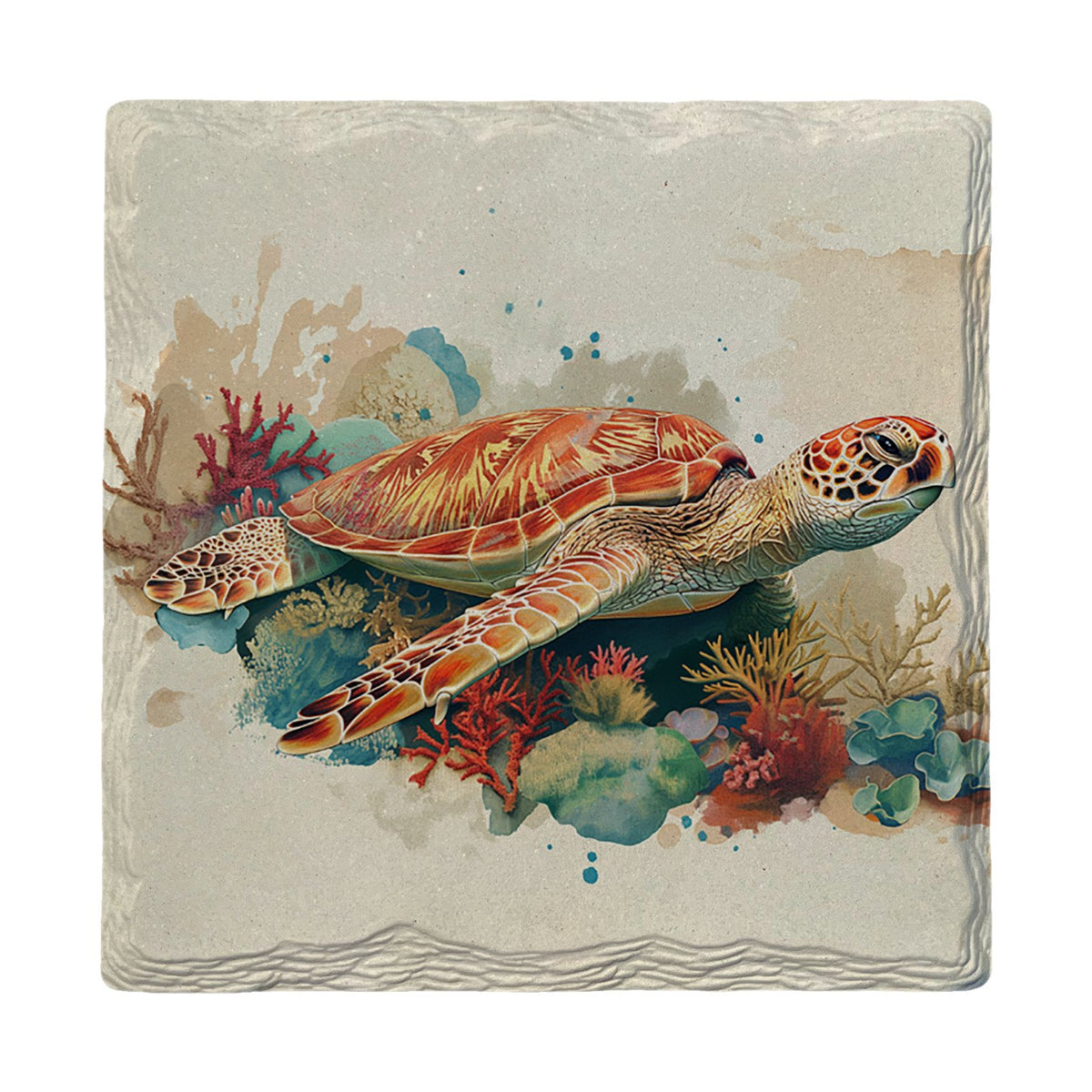 Golden Sea Turtle Coral | Ceramic Drink Coaster