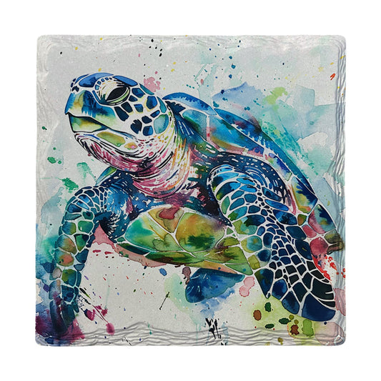 Watercolor Splash Sea Turtle | Ceramic Drink Coaster