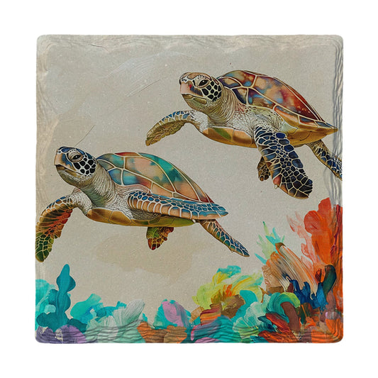 Swimming Sea Turtle Pair | Ceramic Drink Coaster