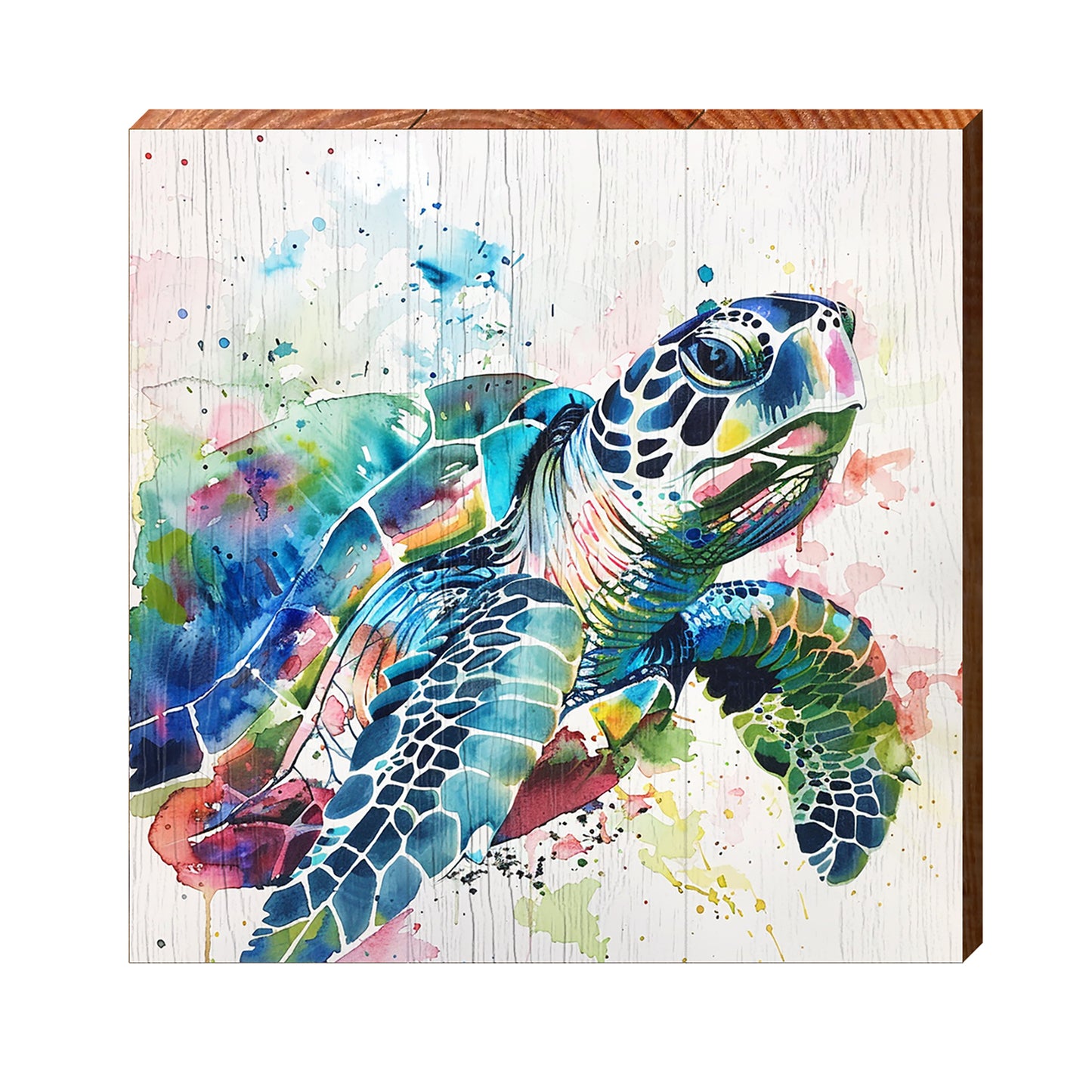 Watercolor Rose Sea Turtle | Wall Art Print on Real Wood