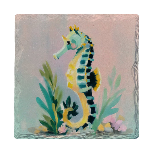 Pastel Seahorse Garden | Ceramic Drink Coaster