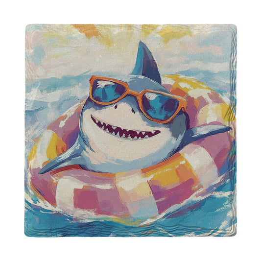 Shark on Pool Float | Ceramic Drink Coaster