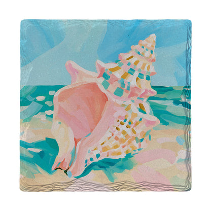 Pink Conch Shell absorbent ceramic drink coaster