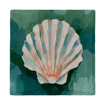 Painted Scallop Shell | Absorbent Ceramic Drink Coaster