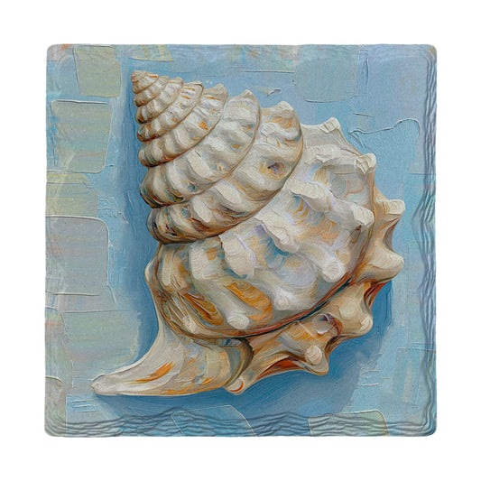 Whelk Shell on Blue | Ceramic Drink Coaster