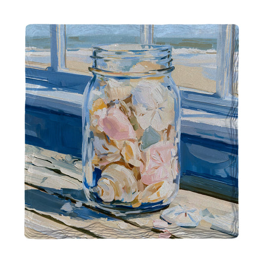 Seashell Jar by Window | Ceramic Drink Coaster
