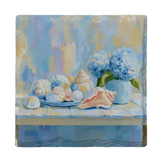 Seashells and Hydrangeas | Ceramic Drink Coaster